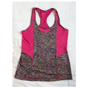 Reebok Pink Multicolor Active Racerback Tank, Size Large
